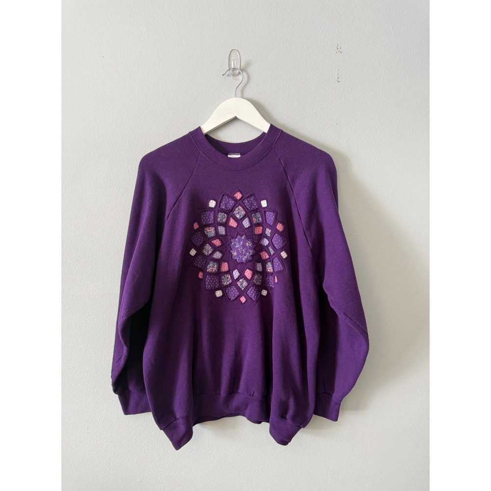 Vintage Grandma Quilted Crewneck Sweatshirt Womens Large Cottagecore